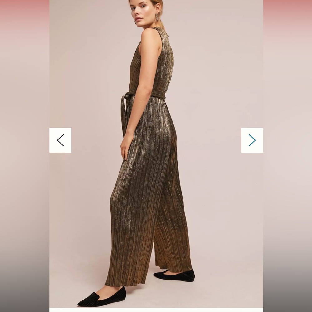 Vanessa Virginia for Anthropologie Point Neuf Jumpsuit metallic pleated small - Picture 2 of 10